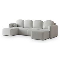 WOHNLANDSCHAFT NUBERO Hellgrau Boucle-Stoff mit Schlaffunktion - Hellgrau, Holz (285/85/143cm) - MASSENO