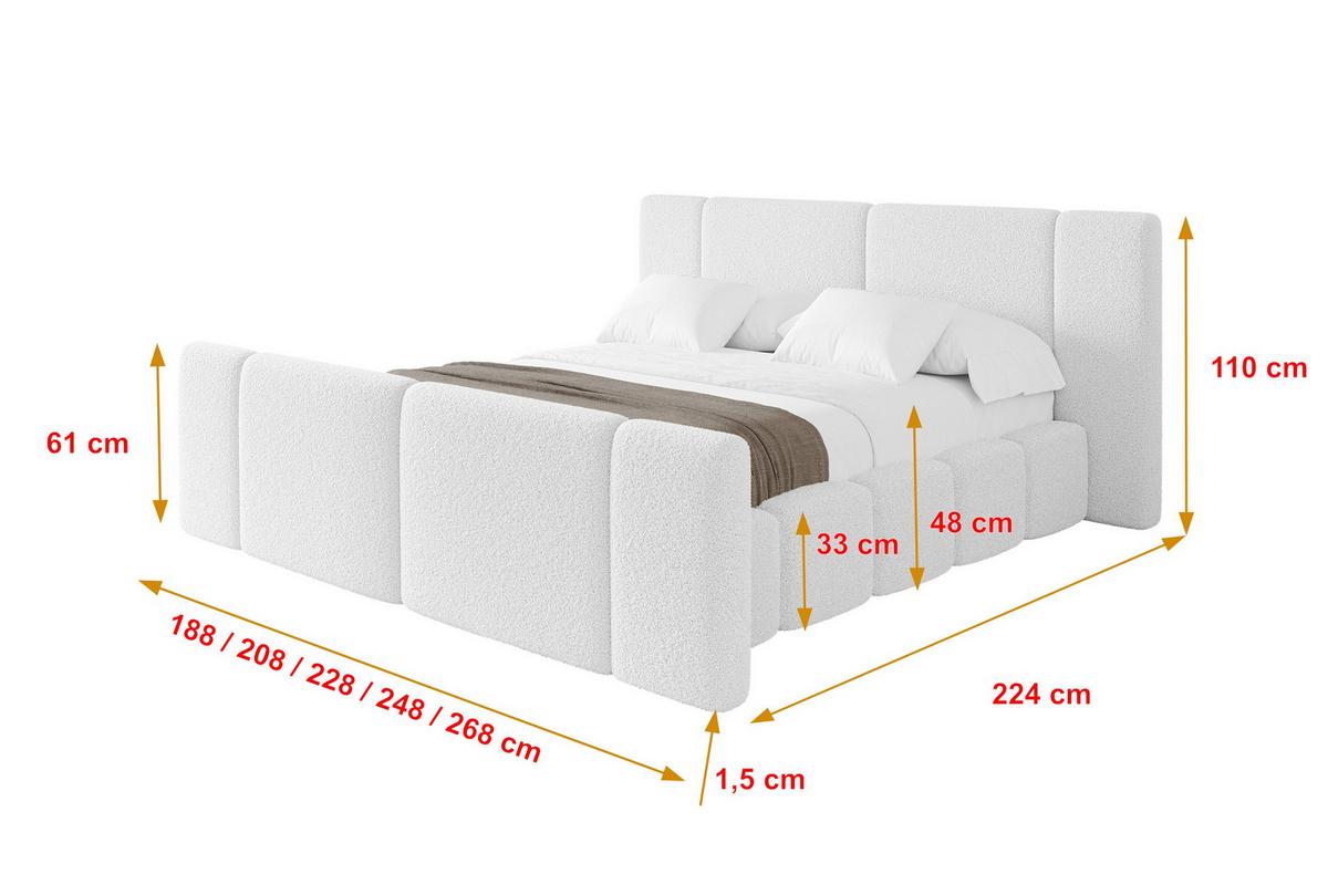 POLSTERBETT mit Bettkasten, Fußteil und Lattenrost, Bett mit Matratze H3/H4 - NILO-Z 140x200 Weiß - Weiß, Holzwerkstoff/Textil (140/200cm) - ALTDECOR