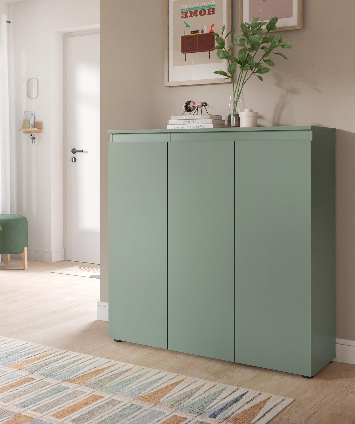 KOMMODE grün 105 x 11 cm, Anrichte mit 10 Fächern - Schwarz/Grün, Holzwerkstoff/Kunststoff (105/111/37cm) - Inn.Furn