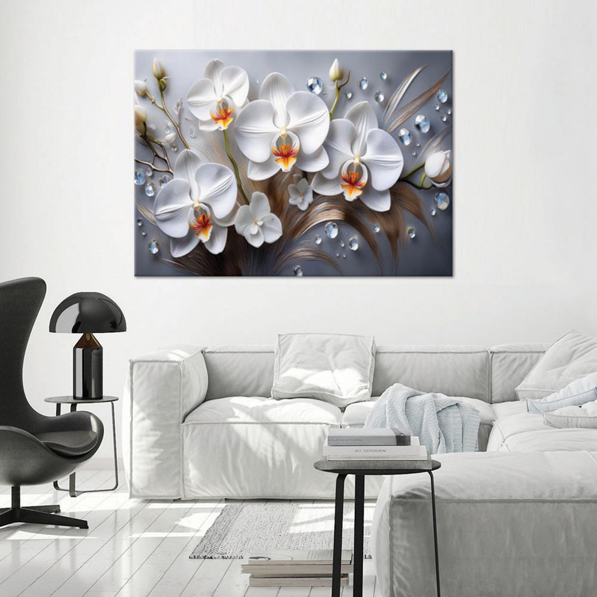 WANDBILD orchideenblüte weiß 3d bemalt - Weiß, Textil (60/40cm) - Feeby