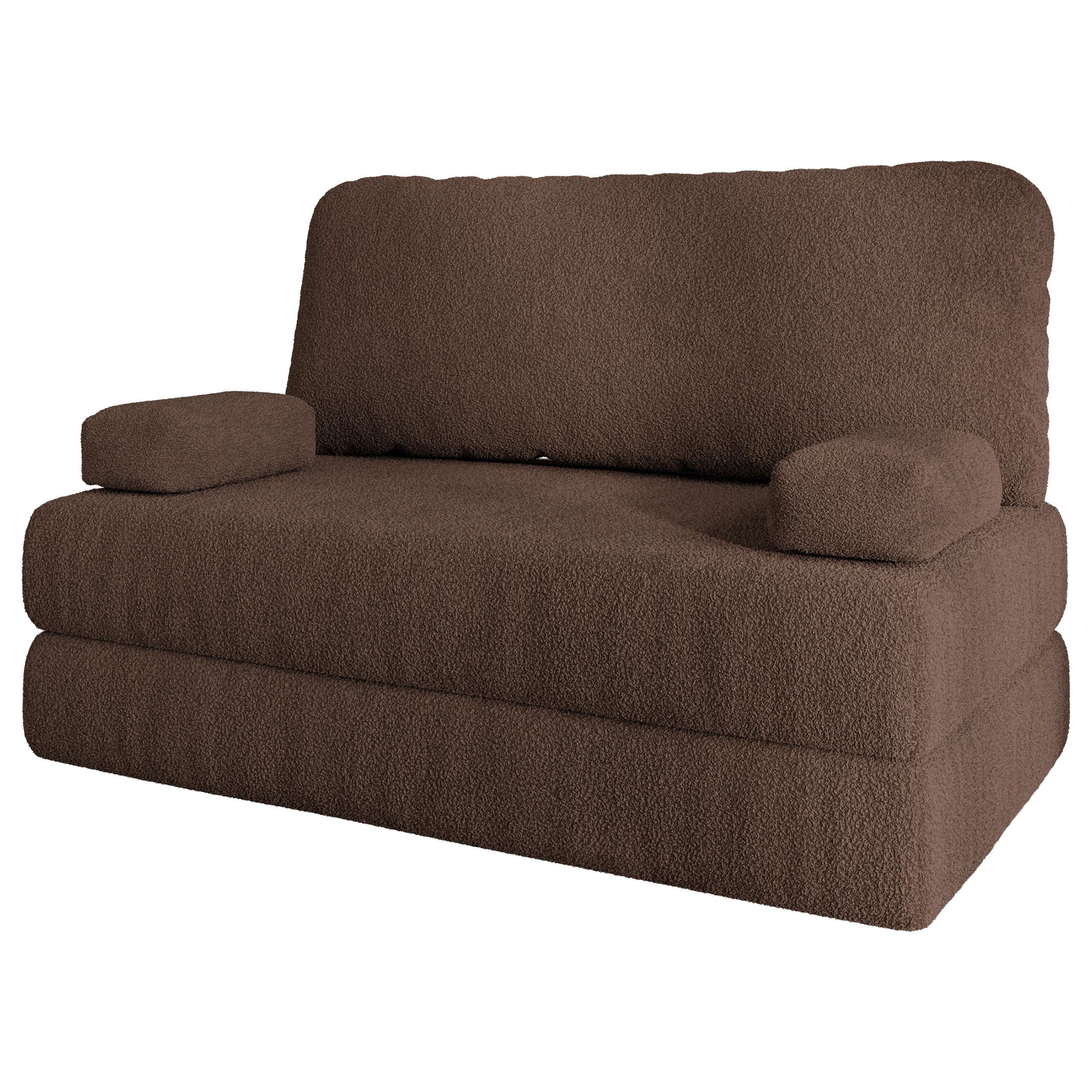 BETTSOFA KESTE aus Schaumstoff Bucle-Stoff Braun Schlaffunktion - Braun, Textil (140/86/60cm) - MASSENO