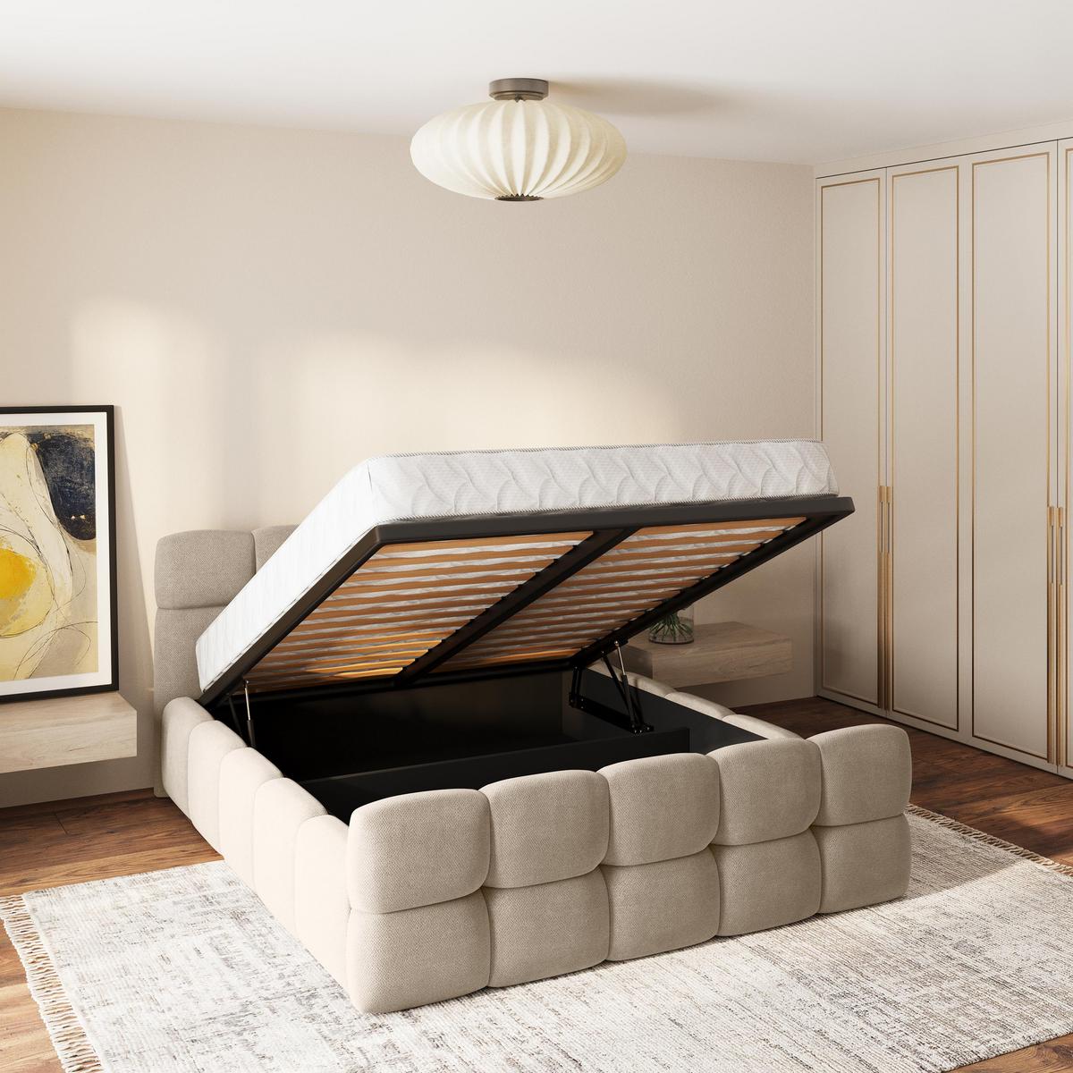 POLSTERBETT ELIZJA 180x200 cm mit Bettkästen - Beige - Beige, Holz (180/200cm) - MASSENO