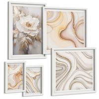 BILDER SET 5er Set - 50x50 cm & 20x30 cm & 40x60 cm Weißer Rahmen - Rose Eiffelturm Pferd Riesenrad S/W - Weiß, Kunststoff (40/60cm) - TULUP