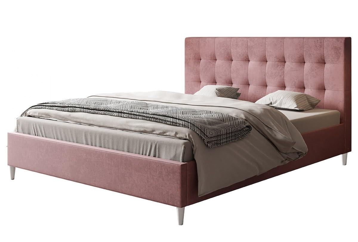 POLSTERBETT LUX Rio mit Kopfteil, 180 x 200 cm, Doppelbett mit Lattenrost aus Holz, Velourstoff Rosa, Füße in Farbe: Weiß - Pink, Holz/Textil (180/200cm) - Alpi-Möbel