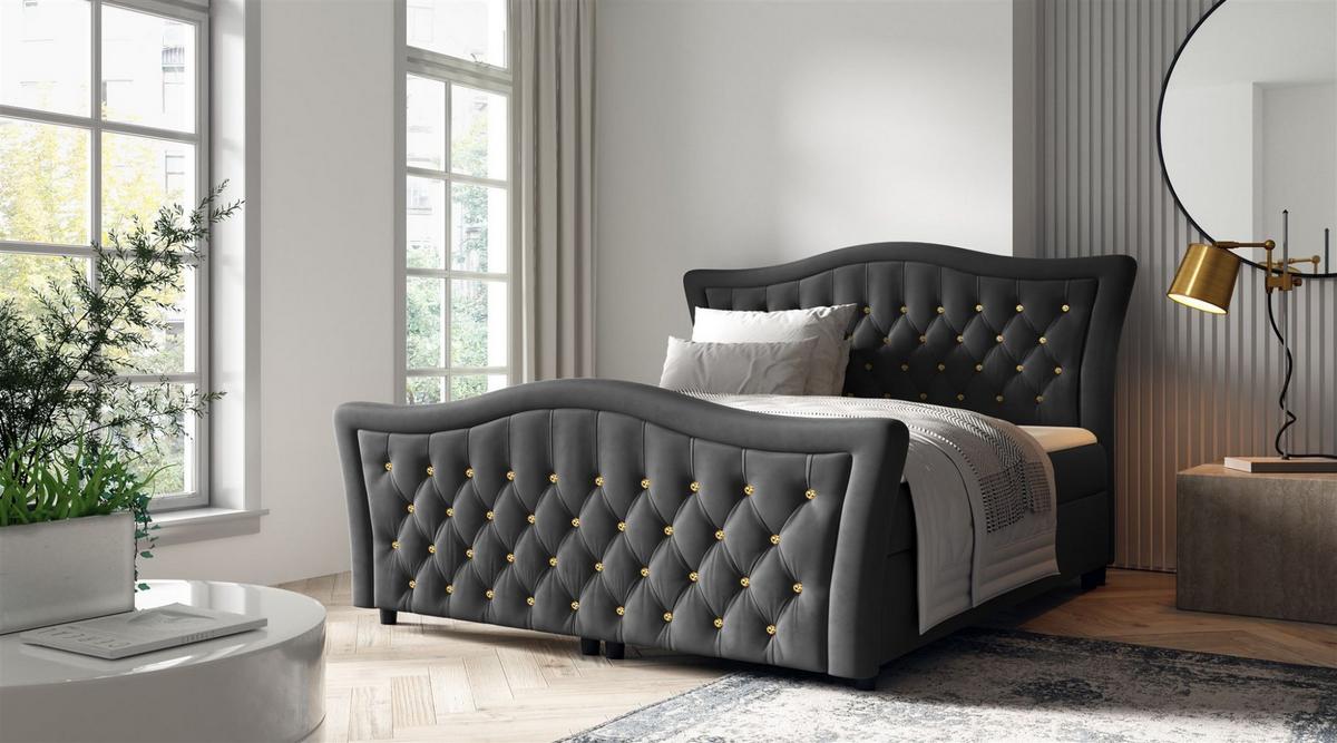BOXBETT Turhan In Elisa Velvet - Grau, Holzwerkstoff/Textil (160/200cm) - Fun Möbel