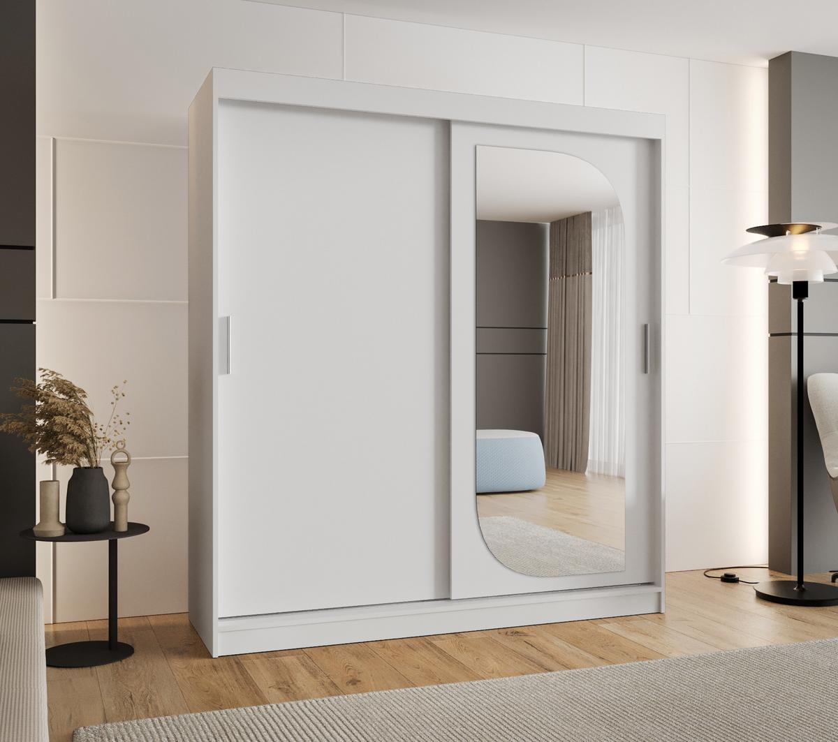 SCHIEBETÜRENSCHRANK mit Spiegel LUCY 200/180/62 2-türig - Silberfarben/Weiß, Holz (180/200/62cm) - MÖBEL KRYSPOL