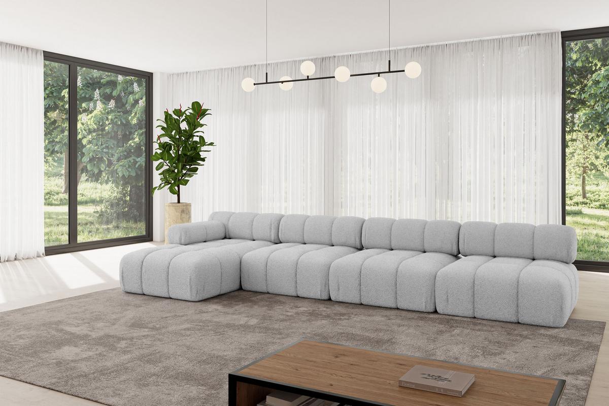 ECKSOFA modulares Sofa Razon-L3 - 380x160x70 cm Hellgrau Bouclé - Hellgrau, Holzwerkstoff/Textil (380/160cm) - ALTDECOR