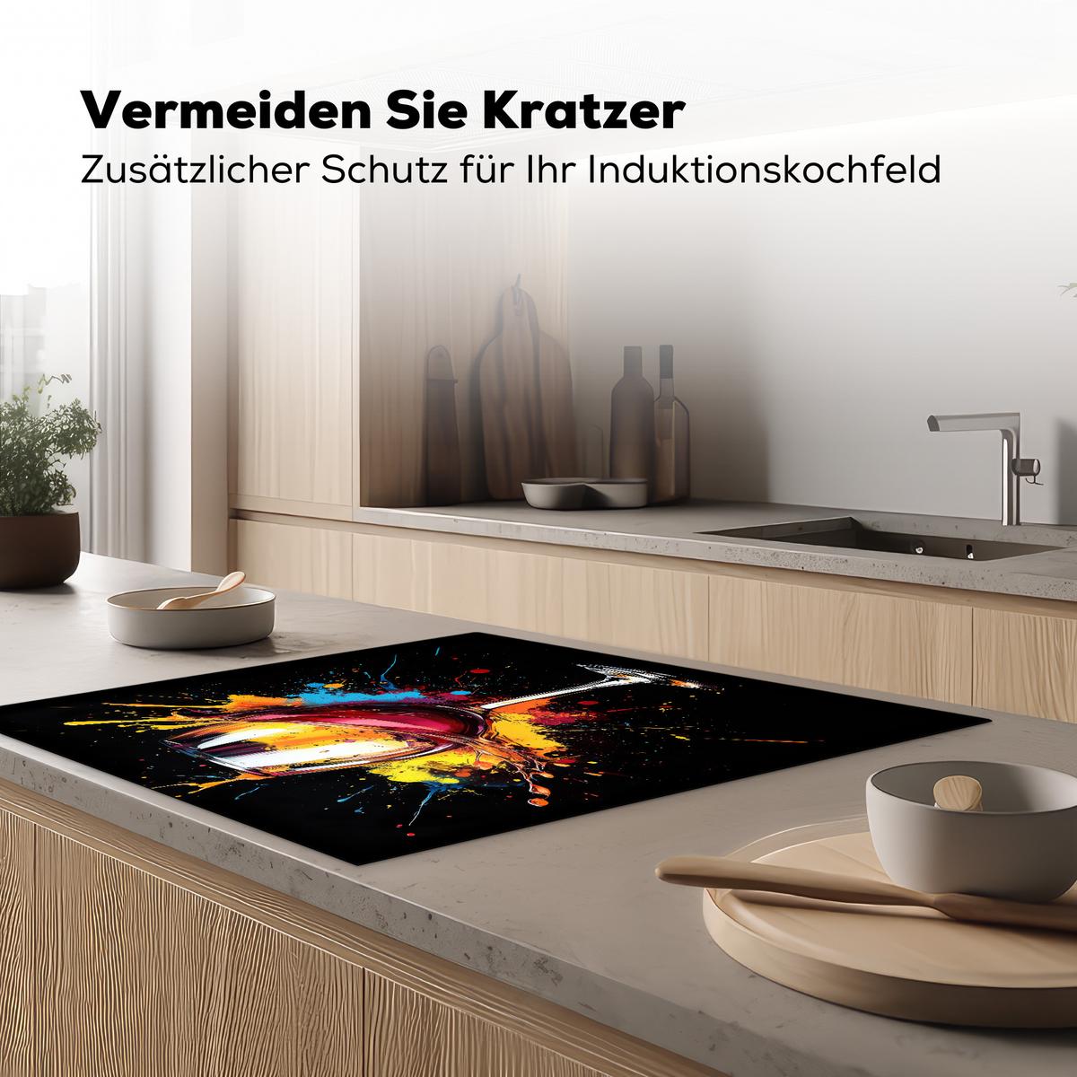 HERDABDECKPLATTE Wein - Glas - Graffiti - Getränk - Rot - Farbe Induktionsmatte 78x78 cm - Weinrot, Kunststoff (78/78/0.2cm) - MuchoWow