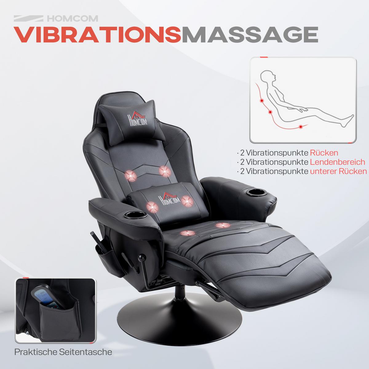 RELAXSESSEL mit Massagefunktion, Elektrisch Fernsehsessel mit Liegefunktion - Schwarz, Leder/Kunststoff (82.5/111.5/78cm) - HOMCOM