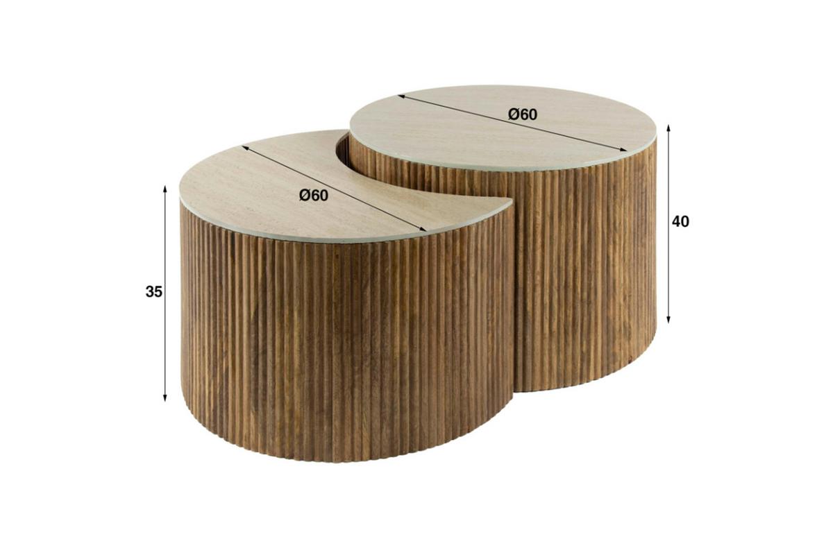 COUCHTISCH DESEADO 2ER SET Weiß Keramik - Weiß/Braun, Mangoholz/Keramik (60/60/40cm) - KAWOLA