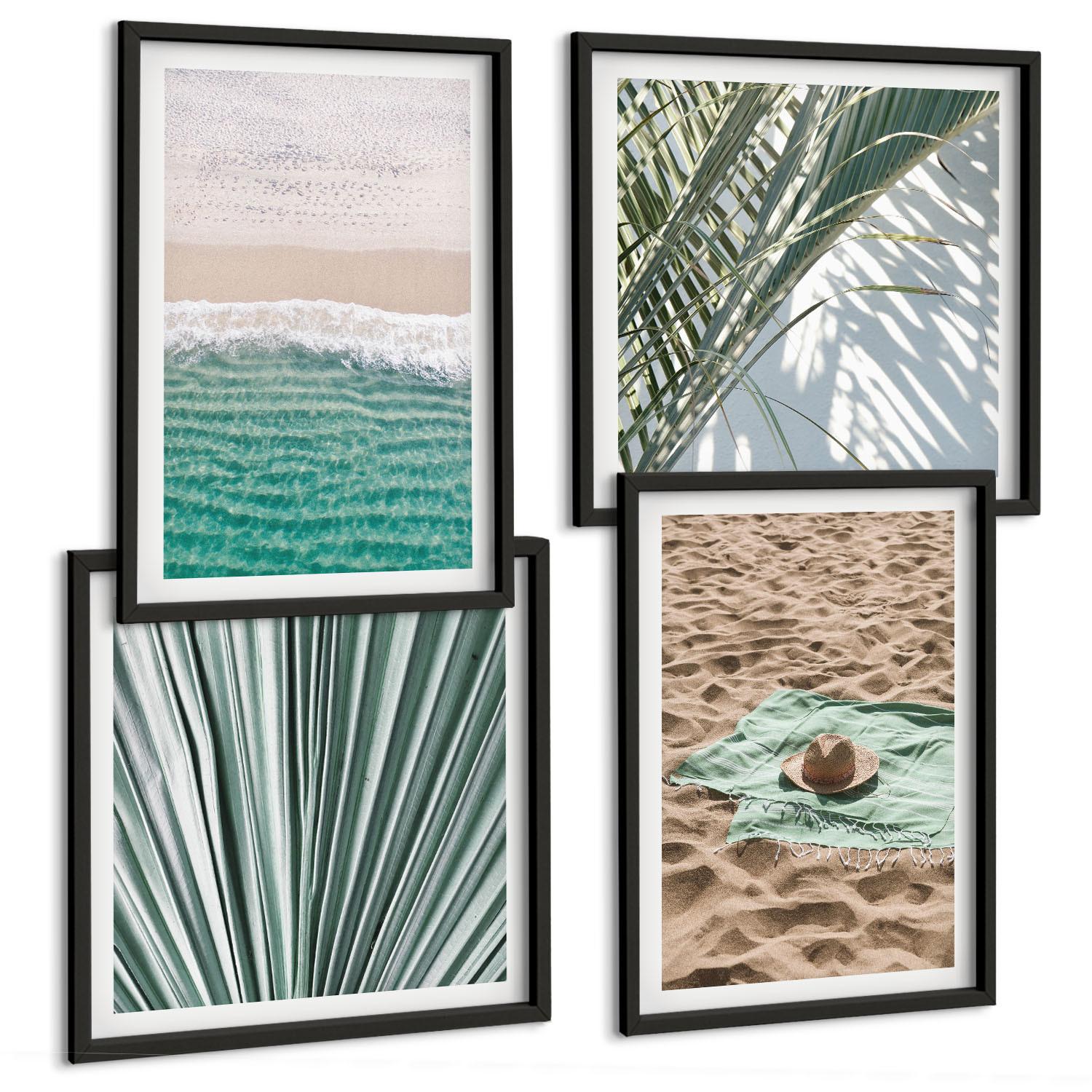 BILDER SET 4er Set - 50x50 cm & 40x60 cm Schwarzer Rahmen - Urlaubsblick Strand Meer - Schwarz, Kunststoff (50/50cm) - TULUP