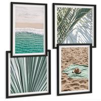 BILDER SET 4er Set - 50x50 cm & 40x60 cm Schwarzer Rahmen - Urlaubsblick Strand Meer - Schwarz, Kunststoff (50/50cm) - TULUP