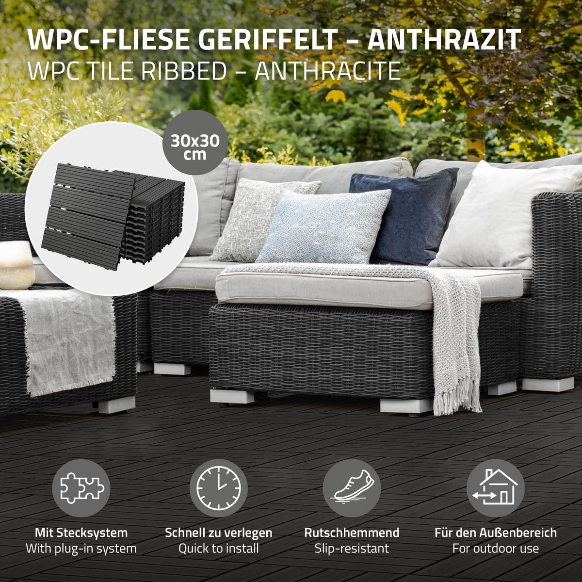 BODENPLATTE 3er Set - Anthrazit, Holzwerkstoff (30/30/2cm) - ECD-Germany