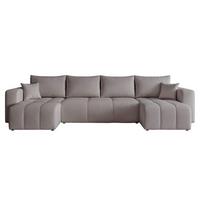 WOHNLANDSCHAFT U-Form Velours mit Bettkasten und Schlaffunktion - Dunkelgrau, Holzwerkstoff/Textil (318/79/145cm) - Idohome