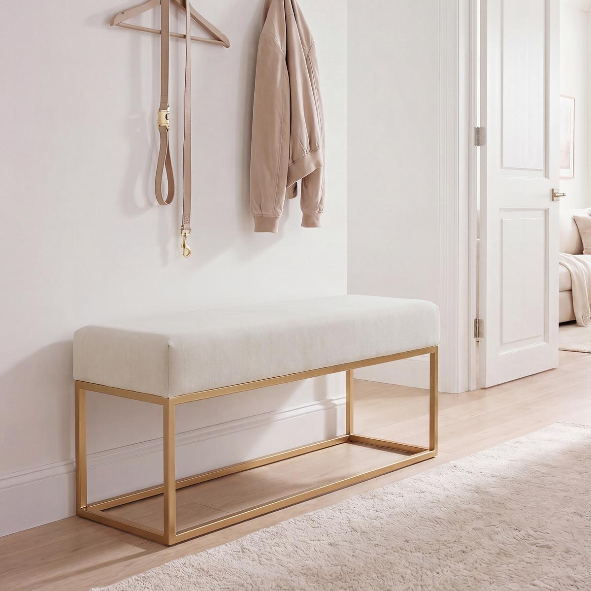 POLSTERBANK STELLA 100 cm Metallgestell, Gold / Beige - Beige, Textil/Metall (100/44/30cm) - Idohome