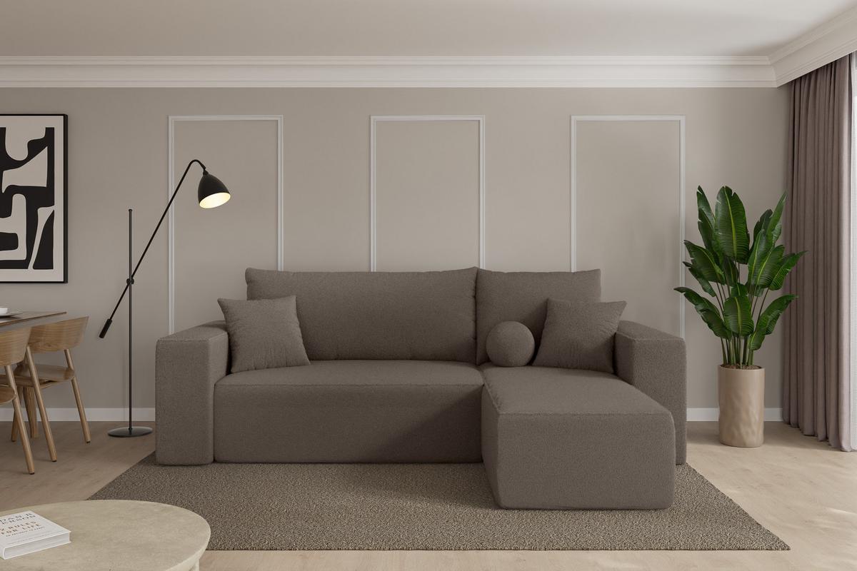 ECKSOFA mit Schlaffunktion Ottomane Rechts SENO-L 249x139x85 Braun Bouclé - Schwarz/Braun, Holzwerkstoff/Kunststoff (249/139cm) - ALTDECOR