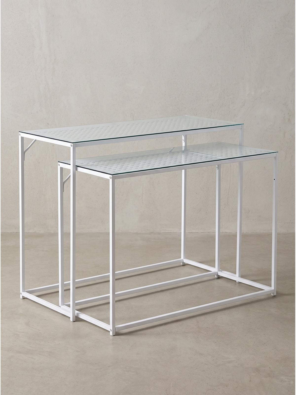 KONSOLENTISCHE 2er-Set ALCUDIA, Einscheibensicherheitsglas, Weiß, 100 x 40 x 77 cm - Weiß, Glas/Metall (40/100/77cm) - KADIMA DESIGN