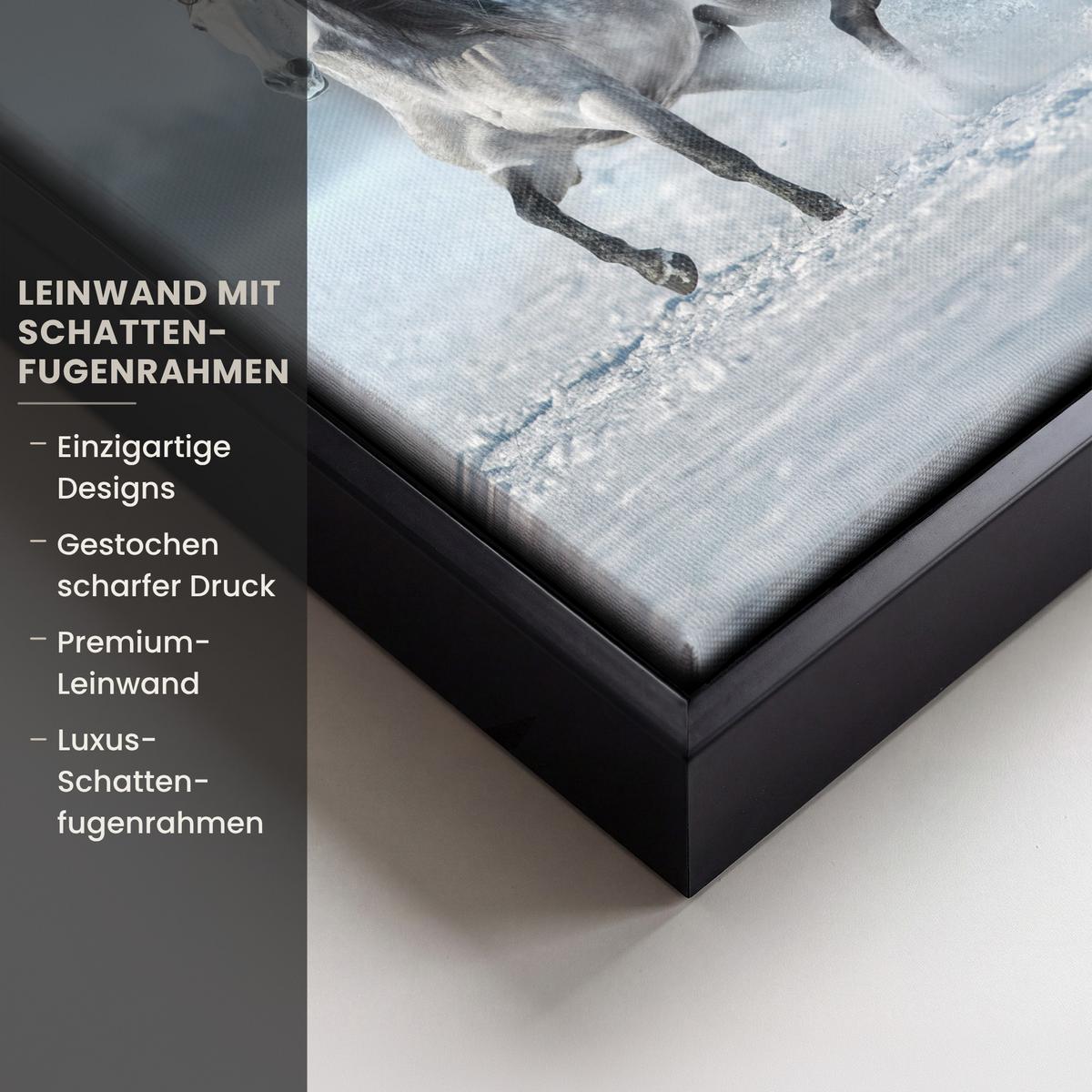 LEINWAND Bilder mit Rahmen - Pferde - Winter - Tiere - Natur - Schnee - 20x20 - Anthrazit, Textil (20/20cm) - MuchoWow