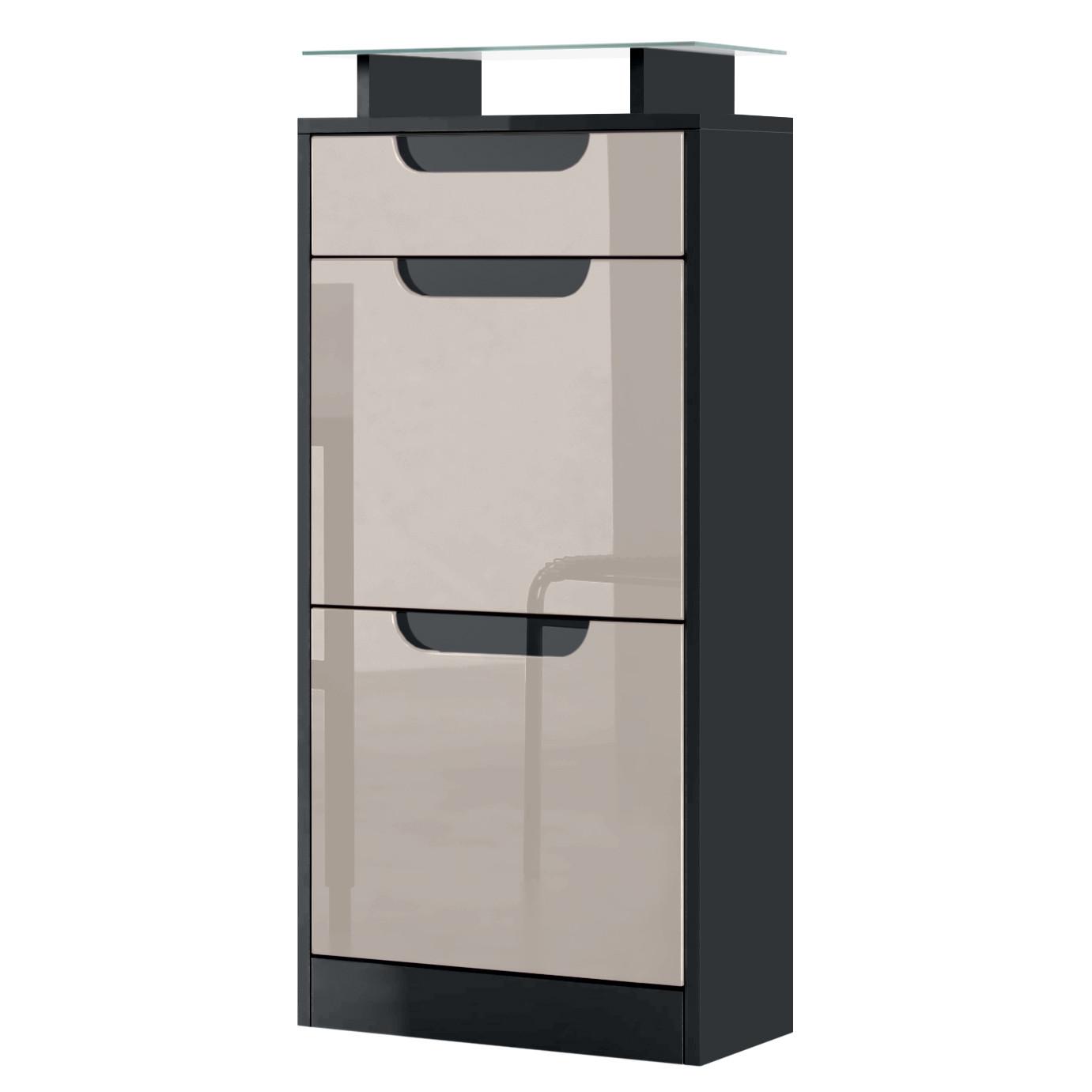 SCHUHSCHRANK Fiesta Sandgrau Hochglanz / Schwarz Hochglanz - Sandfarben, Holzwerkstoff (46/104/23cm) - Vladon
