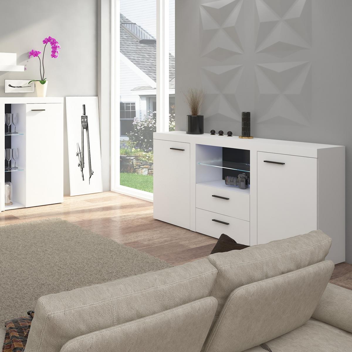 SIDEBOARD RITMO 156x40x82 cm mit 2 Schubladen und 2 Türen Weiß - Weiß, Holzwerkstoff (156/82/40cm) - MASSENO