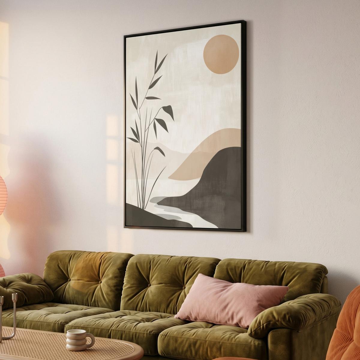LEINWAND Bilder mit Rahmen - Japandi - Landschaft - Beige - 80x120 - Cognac, Textil (80/120cm) - MuchoWow
