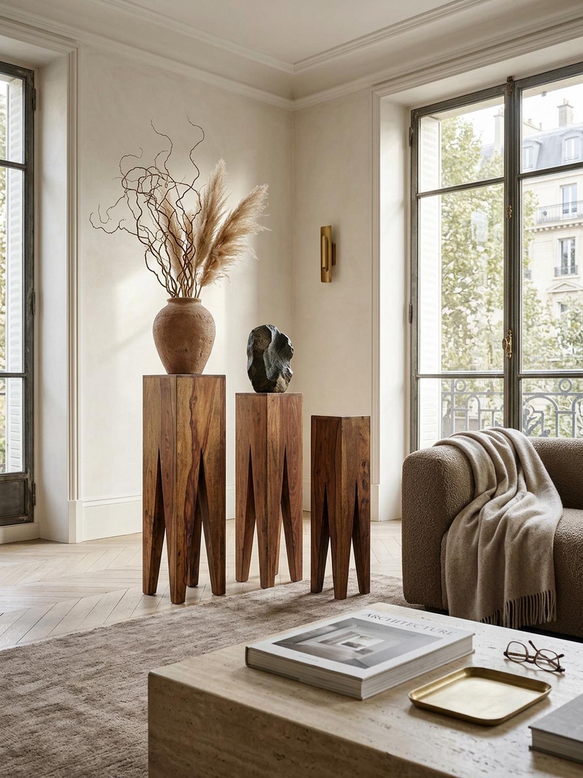 BEISTELLTISCH 3er Set Massivholz Handgefertigt Giraffenbeine, Braun 25x25x100 cm - Braun, Holz (25/25/100cm) - KADIMA DESIGN