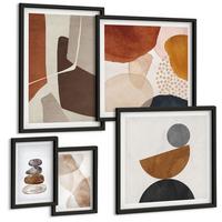 BILDER SET 5er Set - 50x50 cm & 20x30 cm & 40x60 cm Schwarzer Rahmen - Abstrakte Malerei Dekorationen - Schwarz, Kunststoff (40/60cm) - TULUP