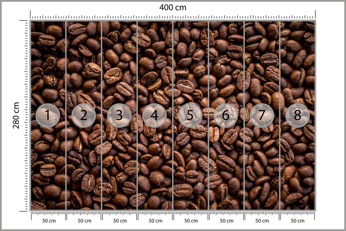FOTOTAPETE für Esszimmer Kaffee Kaffeebohnen 3D 400x280 - Braun, Papier (400/280cm) - Muralo