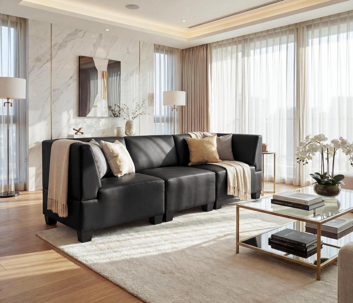 MODULAR 3-SITZER SOFA Schwarz - Schwarz, Textil (197/76/72cm) - MCW