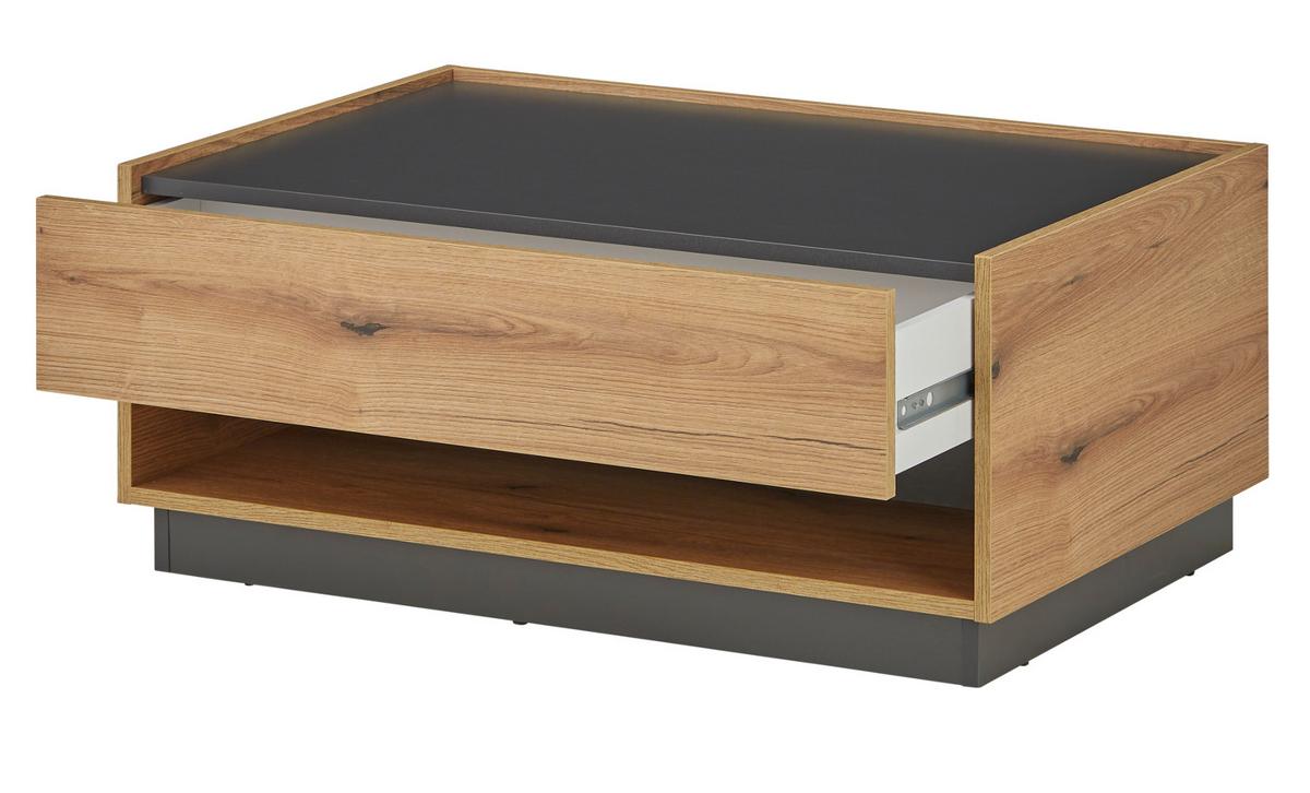 COUCHTISCH Evoke Eiche, grau 90 x 60 cm, Wohnzimmertisch mit Stauraum - Eichefarben/Schwarz, Holzwerkstoff/Metall (90/60/38cm) - Furn.Design