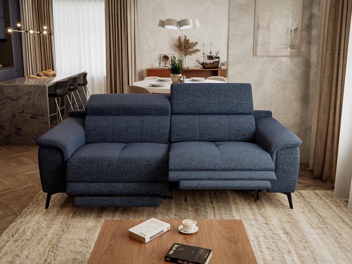 RELAXSOFA FIERO 3-Sitzer mit 2 Relaxfunktionen, dunkelblau - Schwarz/Dunkelblau, Holzwerkstoff/Textil (212/82/103cm) - Wozimo