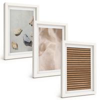 BILDER SET 3er Set - 20x30 cm Weißer Rahmen - Steine, Holz, Stofftexturen - Weiß, Kunststoff (20/30cm) - TULUP