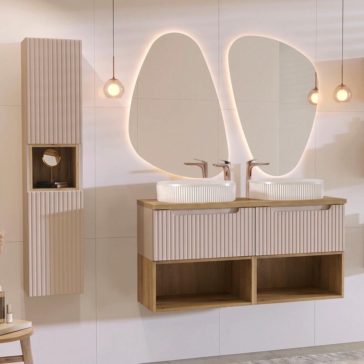 BADMÖBEL 120.4cm Riva 2er-Set Kaschmir - Beige, Holzwerkstoff (120.4/60/40cm) - Petits-meubles