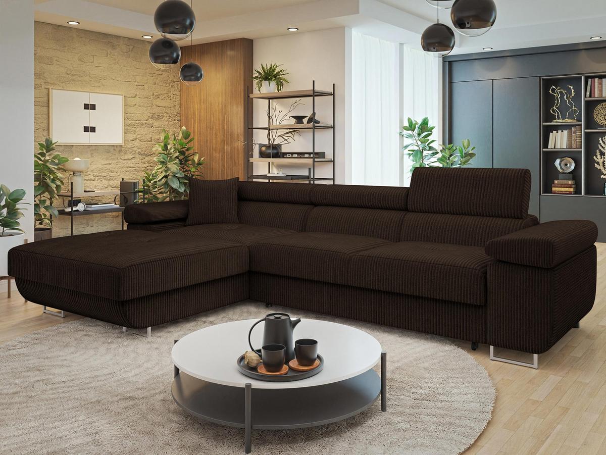 ECKSOFA Torezio Mini Cord, Seite: Links - Nussbaumfarben, Holz/Textil (280/170cm) - MIRJAN24