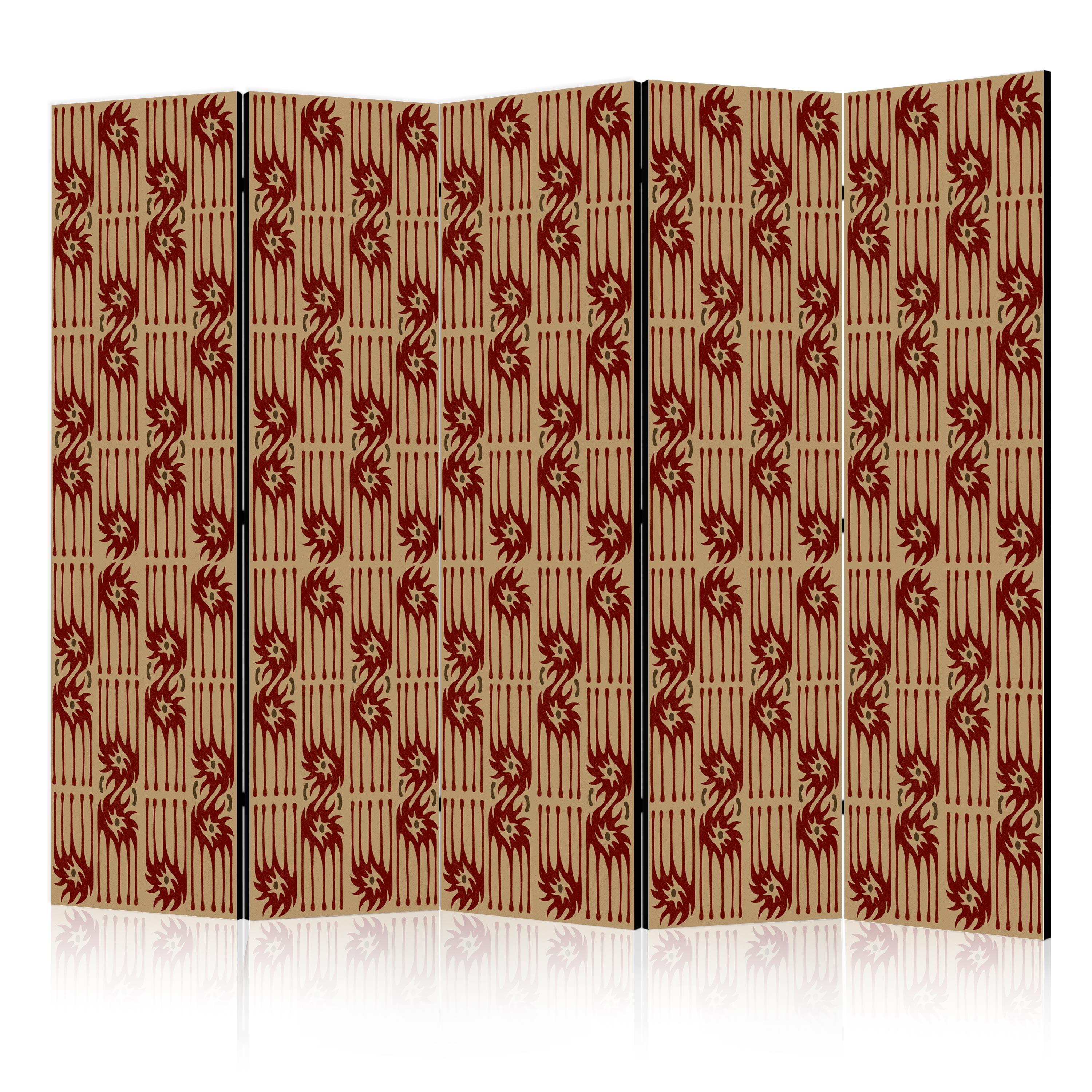 PARAVENT Einseitig Bedruckter 5-tlg 225x172 cm Abstraktion Retro - Rot, Holz/Textil (225/172/3cm) - Muralo