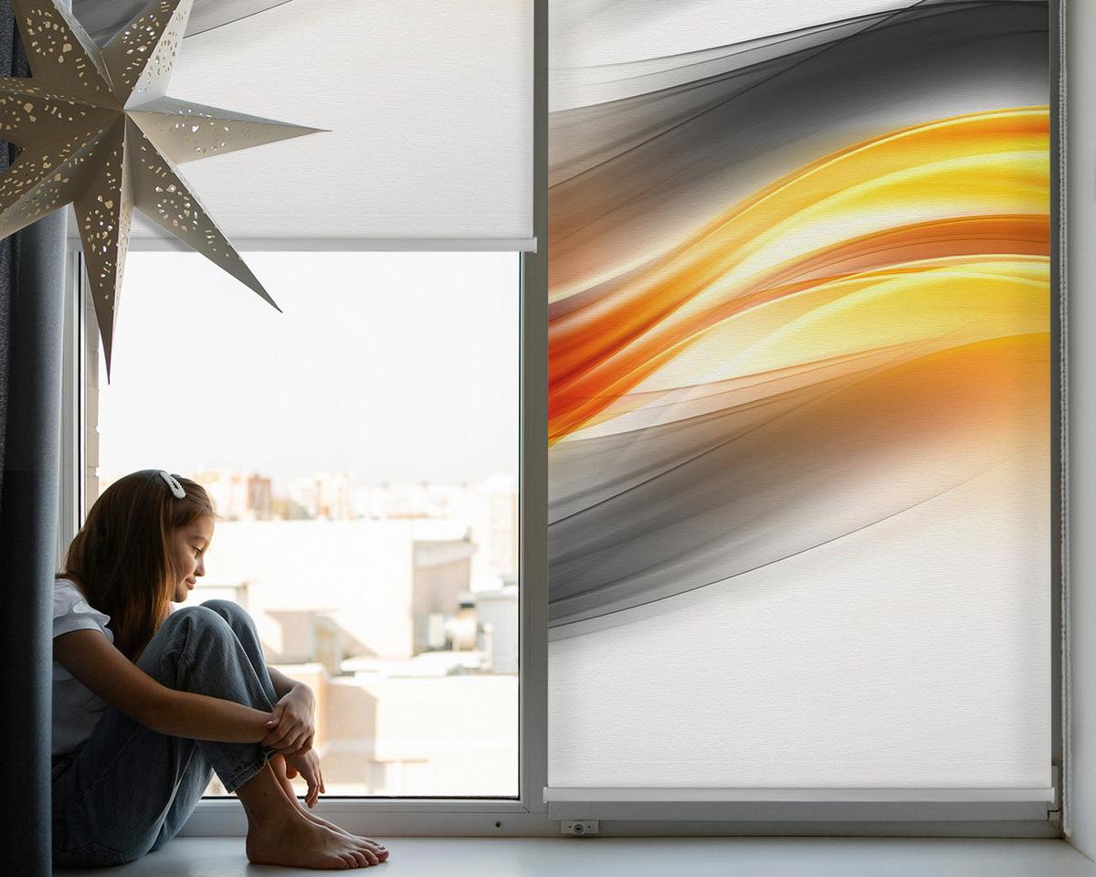 INNENROLLO - Fensterrollo - Rollo - 110x140 cm - Orange Waves - Orange, Kunststoff (110/140/0.5cm) - TULUP