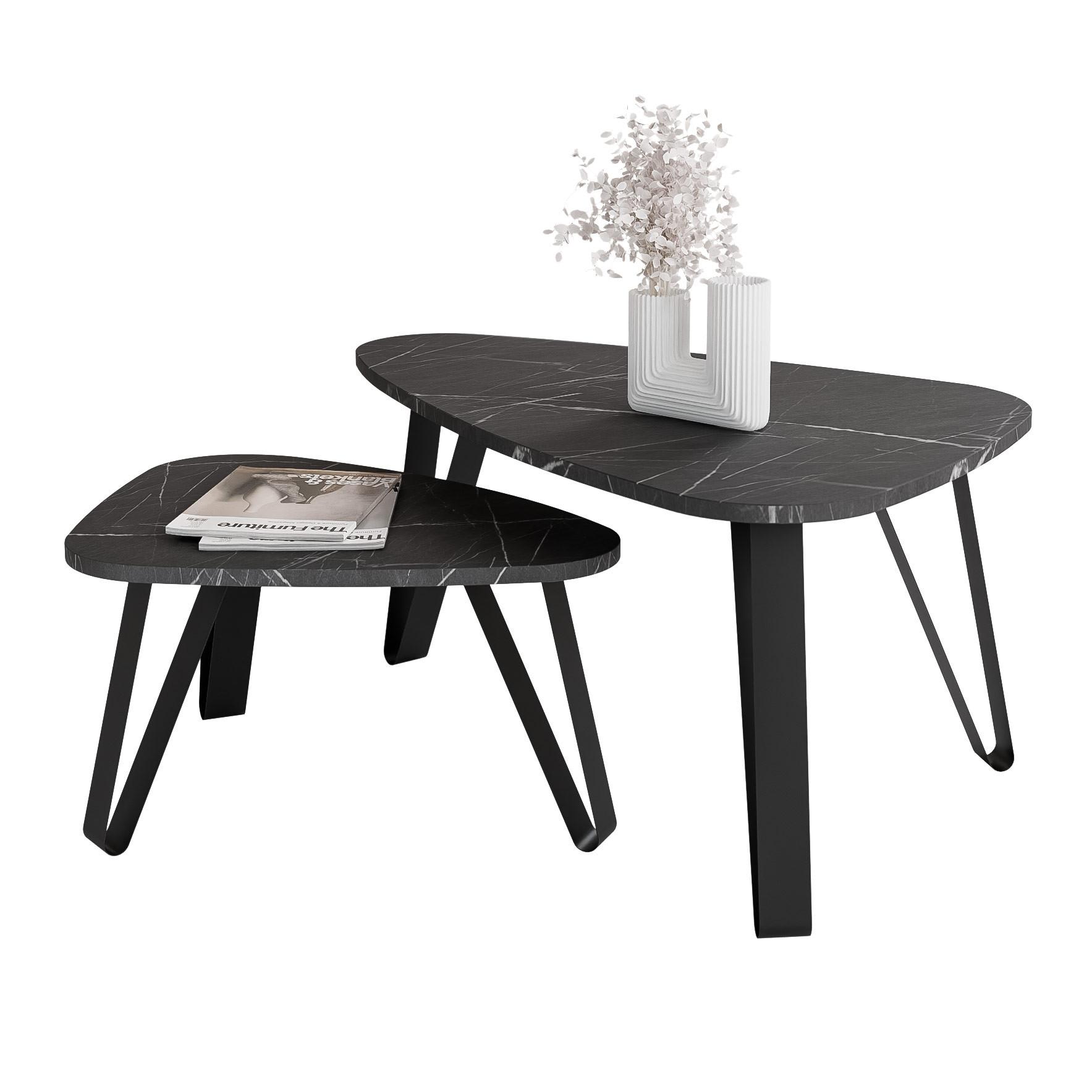 SATZTISCH NOA Stahlgestell, Freiform, Schwarz / Grigia Pietra - Schwarz/Grau, Holzwerkstoff/Metall (94/60/42cm) - Idohome