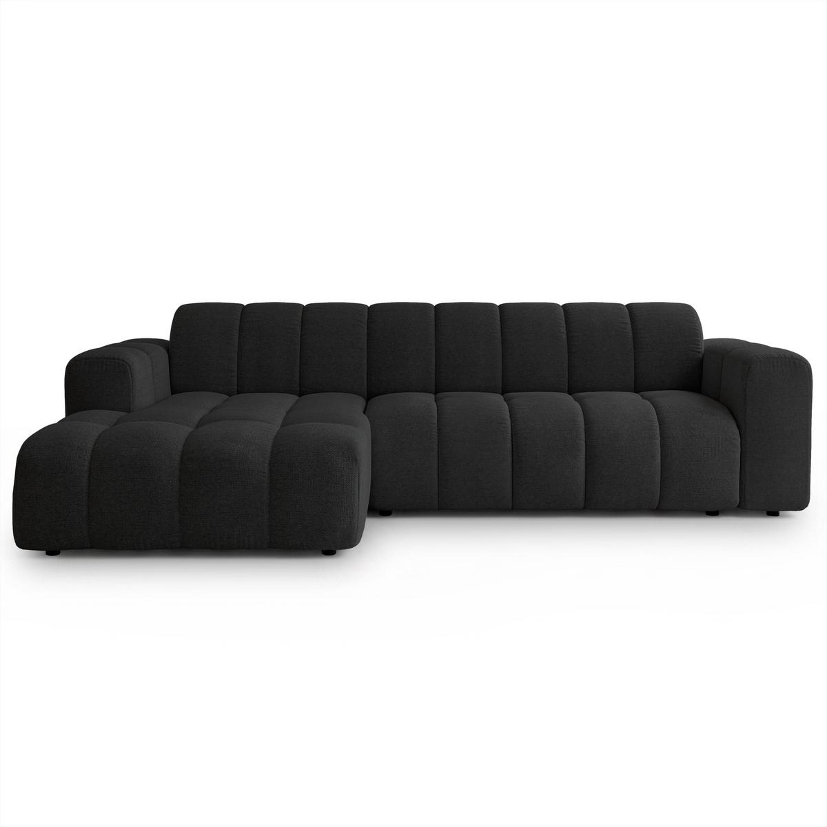 ECKSOFA SETIA Schwarz Strukturstoff mit Schlaffunktion - Schwarz, Holz (304/165cm) - MASSENO