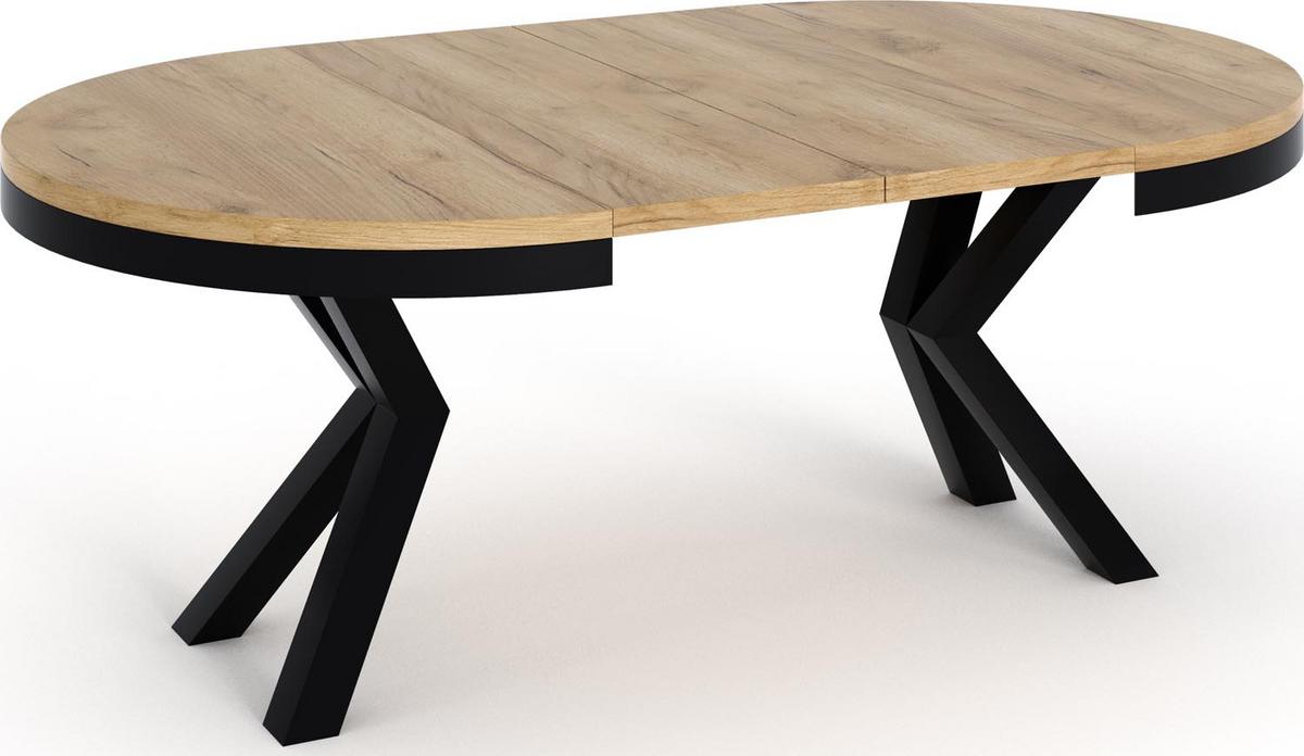 ESSTISCH Clara runder ausziehbarer, Craft Eiche 100-180/100/76 cm - Eiche Wotan/Schwarz, Holzwerkstoff/Metall (200/100/76cm) - WFL GROUP
