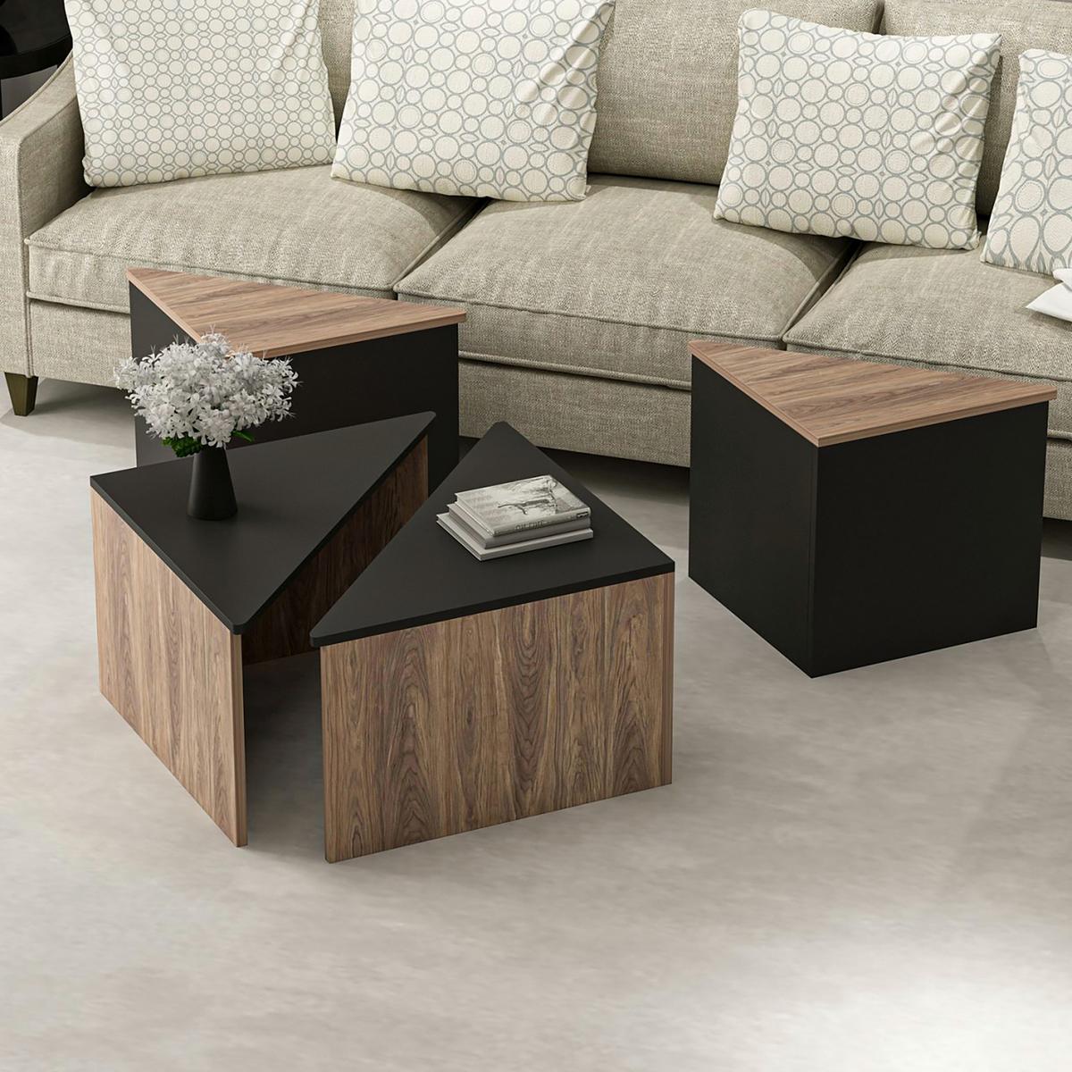 COUCHTISCH SET Frederikshavn 4-teilig 45/45/47 - Eichefarben, Holzwerkstoff (45/45/47cm) - [en.casa]