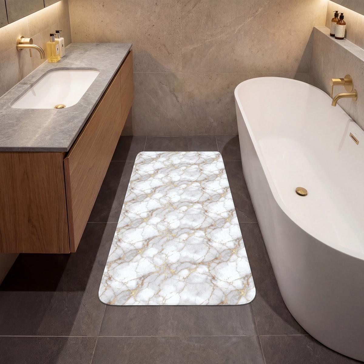 BADEMATTE Weiß - Gold - Marmor - Grau 60x120 cm - Weiß, Textil (60/120cm) - OnlyWow