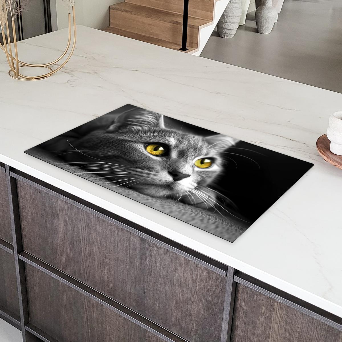 HERDABDECKPLATTE Katze - Grau - Tiere - Katze Induktionsschutz 91.2x52 cm - Grau, Kunststoff (91.2/52/0.2cm) - MuchoWow