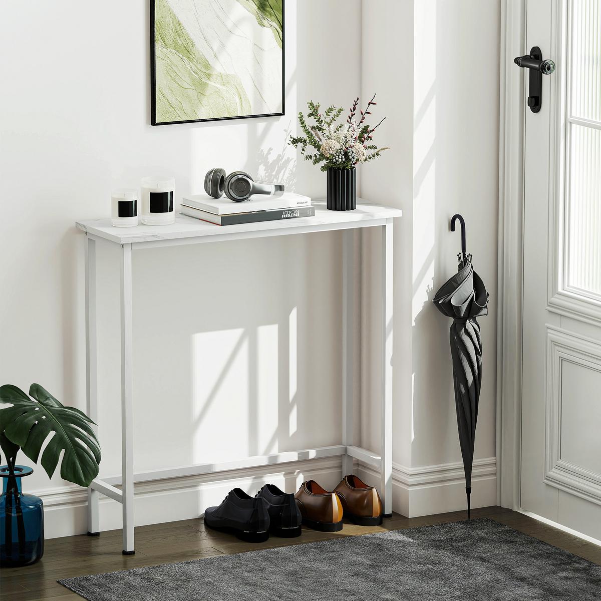KONSOLENTISCH Flurtisch mit verstellbar Fußpads, Kippschutz 75 x 24 x 76 cm - Weiß, Holzwerkstoff/Metall (75/24/76cm) - HOMCOM
