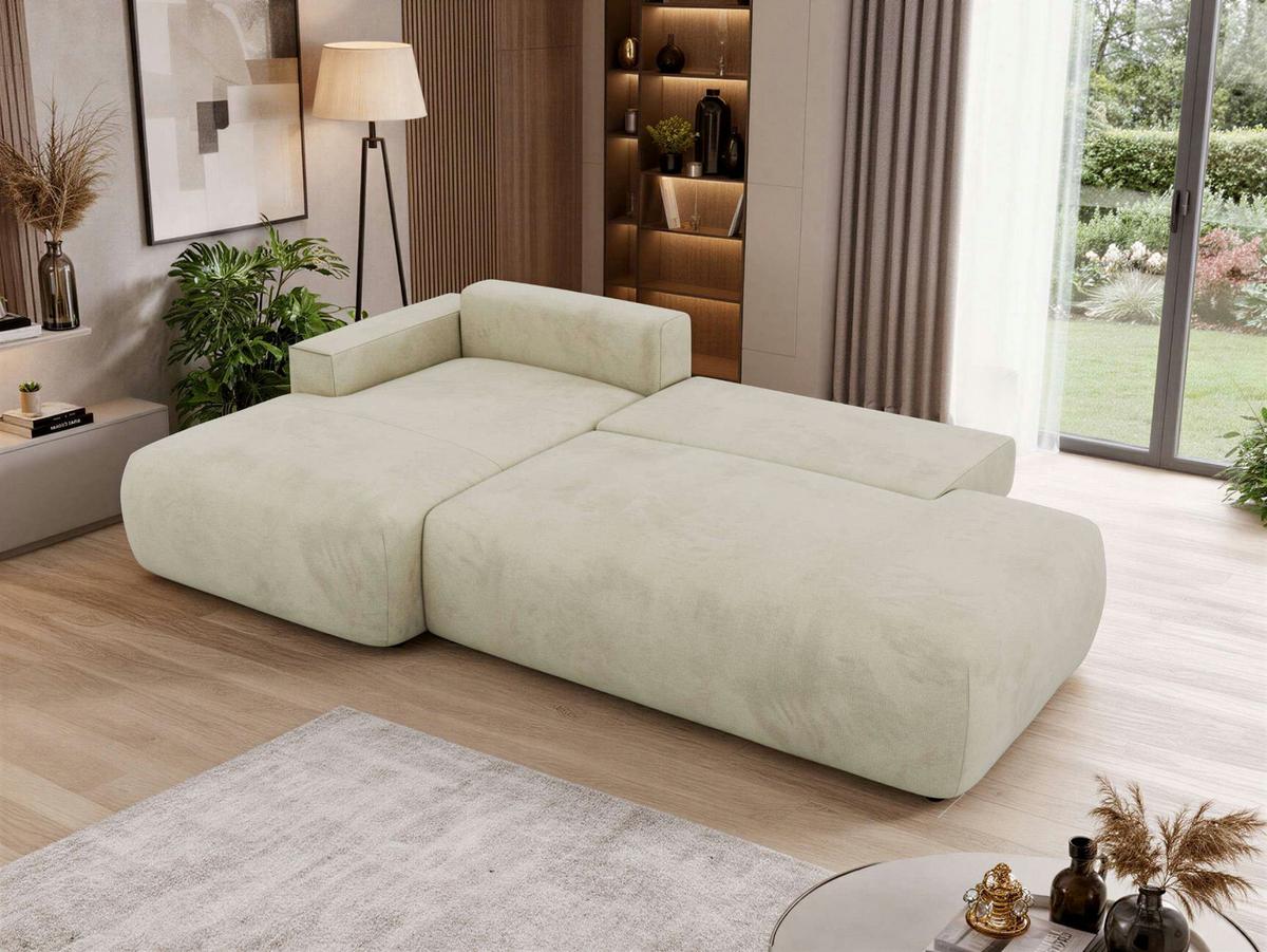 ECKSOFA TAREN L Beige Velvet - Links - Beige/Schwarz, Kunststoff/Textil - MKS