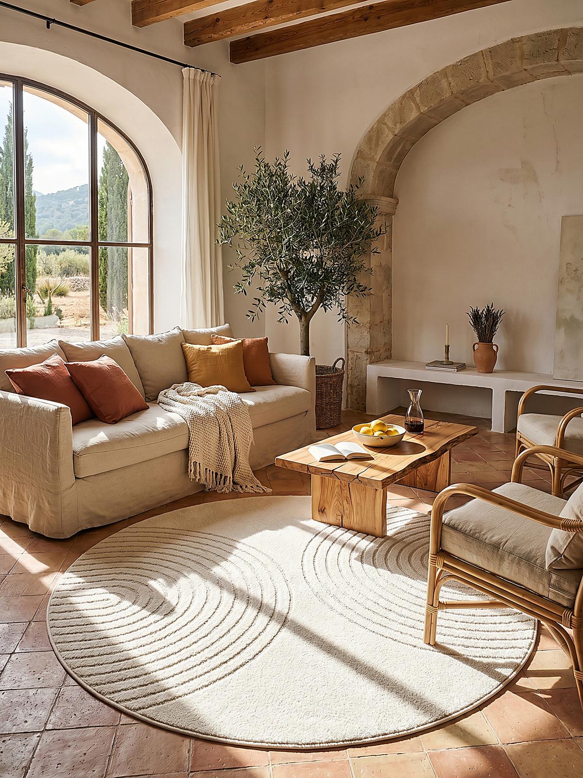 RUNDTEPPICH Geometrisch MUOTA Polypropylen Creme 120 x 120 cm - Beige, Textil (120/120cm) - KADIMA DESIGN