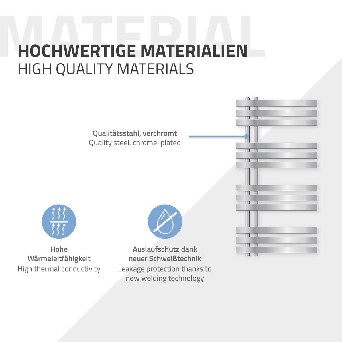 BADHEIZKÖRPER elektrisch Iron EM 500x1000 mm Chrome mit Heizstab 300W - Chromfarben, Metall (50/100/3cm) - LuxeBath