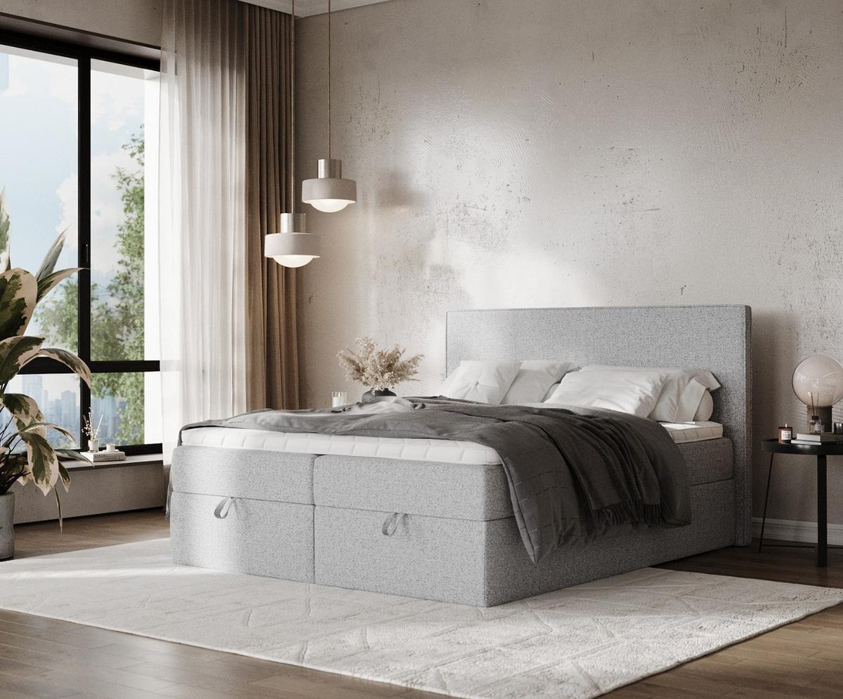 BOXBETT Velma 140/200 cm Grau im Riva Stoff - Schwarz/Grau, Holz/Holzwerkstoff (140/200cm) - AltaBeds