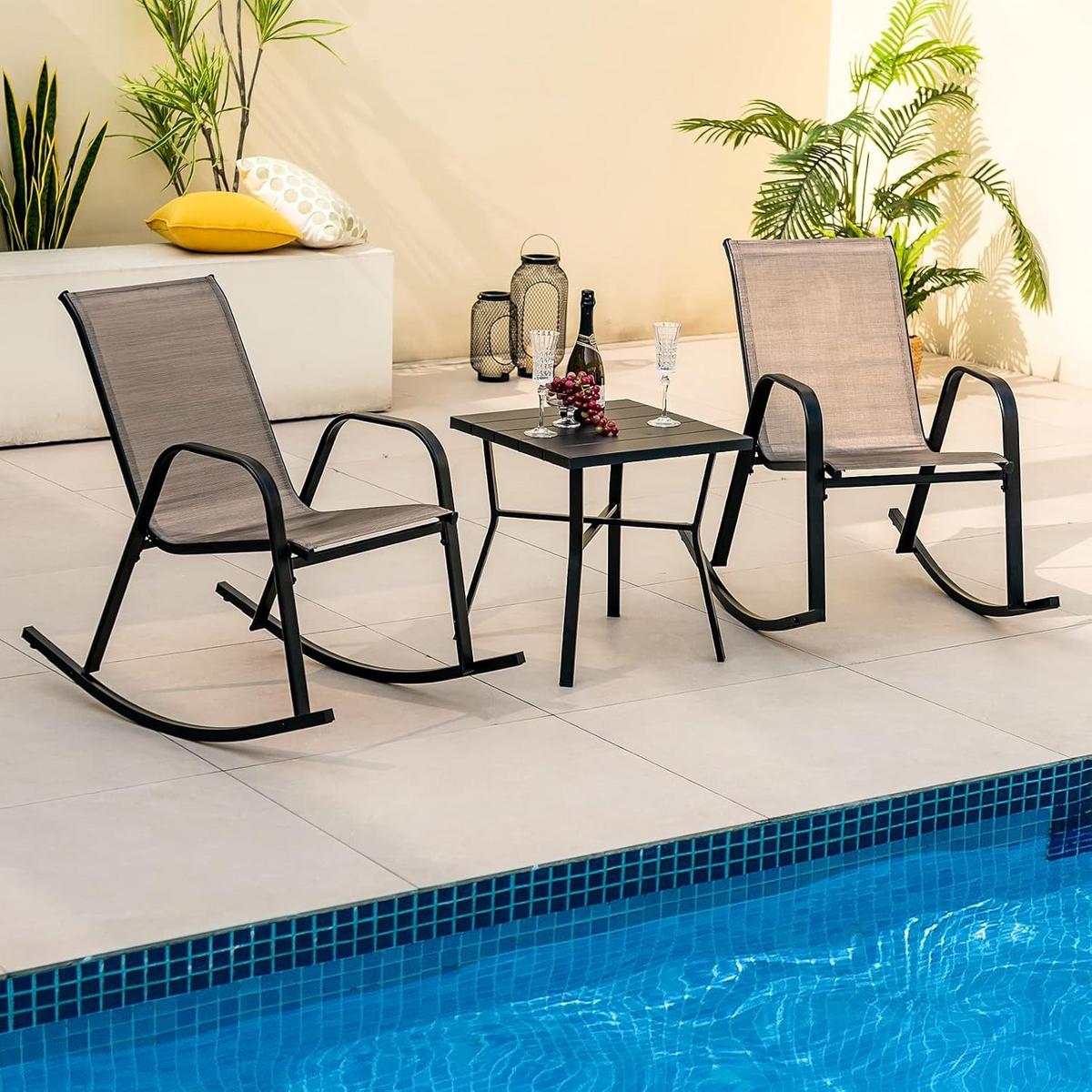 SCHAUKELSTÜHLE atmungsaktiv Braun(2er-Set) - Braun, Textil (91/86/62cm) - COSTWAY