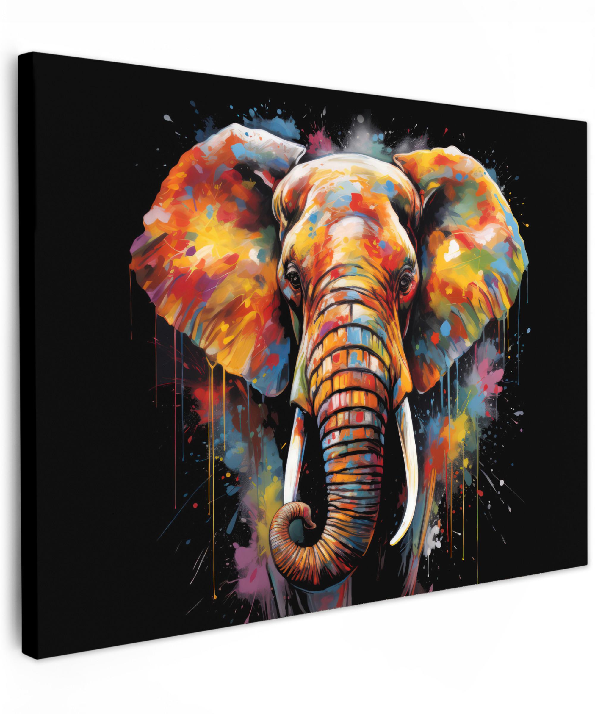 LEINWANDBILD Elefant - Graffiti - Schwarz - Tiere - Farben Wandbild 40x30 cm - Schwarz, Textil (40/30cm) - MuchoWow