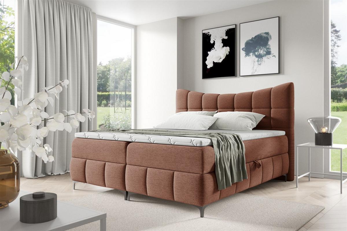BOXBETT Charles Premi.. In Aragon - Rotbraun, Holzwerkstoff/Textil (140/200cm) - Fun Möbel